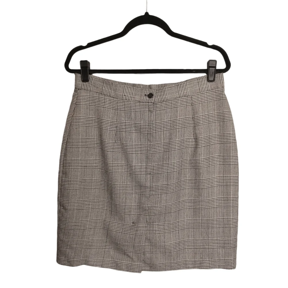VTG NYCC Black White Houndstooth Plaid Print Mini Skirt 16 XL